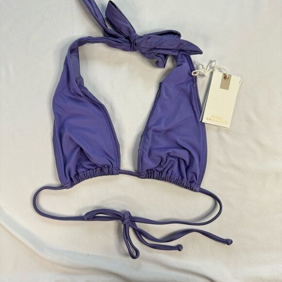 NWT Good American Size 2 M Lilac Purple Shine Ruched Halter Tie Bikini Swim Top - Picture 7 of 9